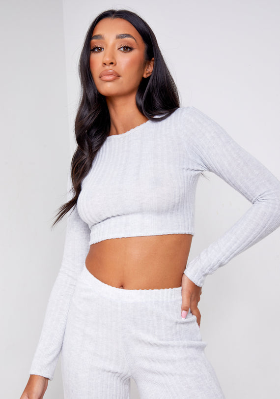 Missyempire Darci Light Grey Super Soft Ribbed Tie Back Top