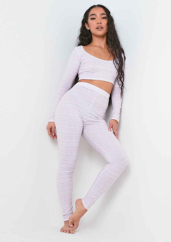 missyempire Elena Pink Christmas Print Legging Pyjama Set