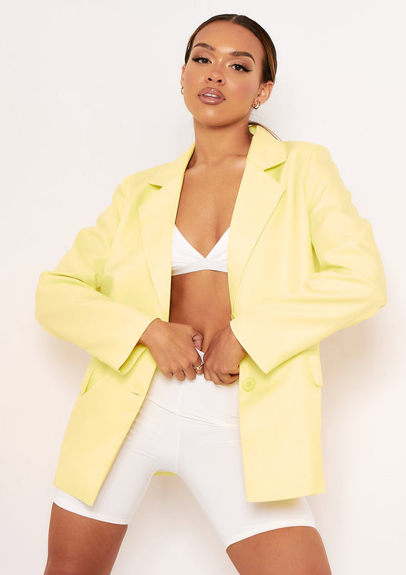 missyempire Elise Lemon Yellow Tailored Oversized Blazer