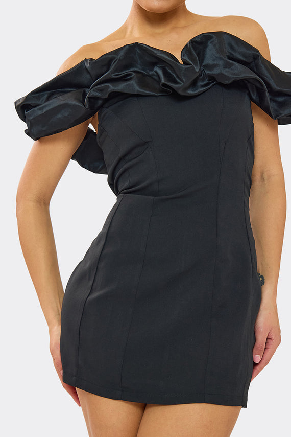 Missyempire Ella Black Bardot Off Shoulder Frill Mini Dress