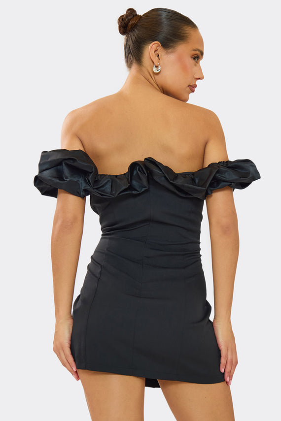 Missyempire Ella Black Bardot Off Shoulder Frill Mini Dress