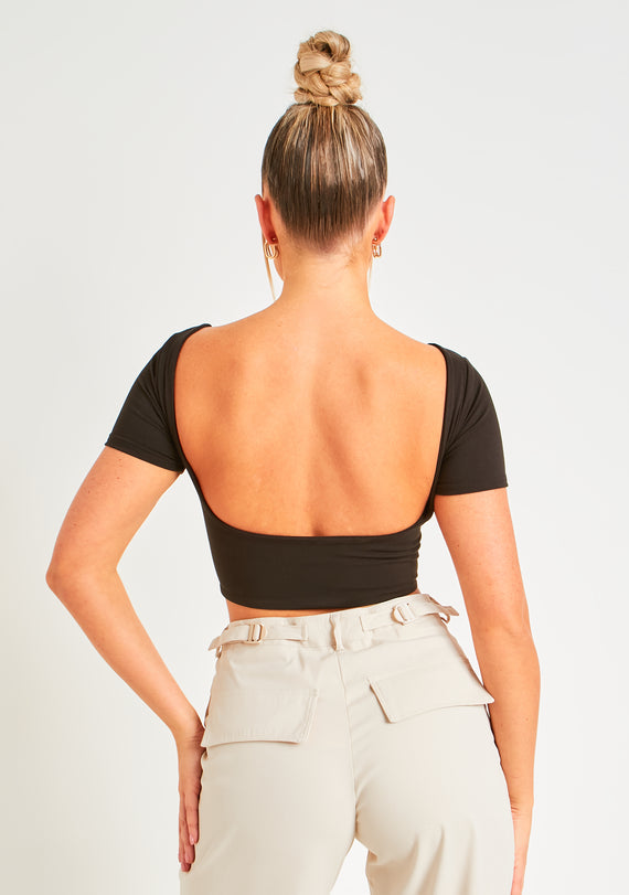 Missyempire Elle Black Premium Sculpt Backless Crop Top