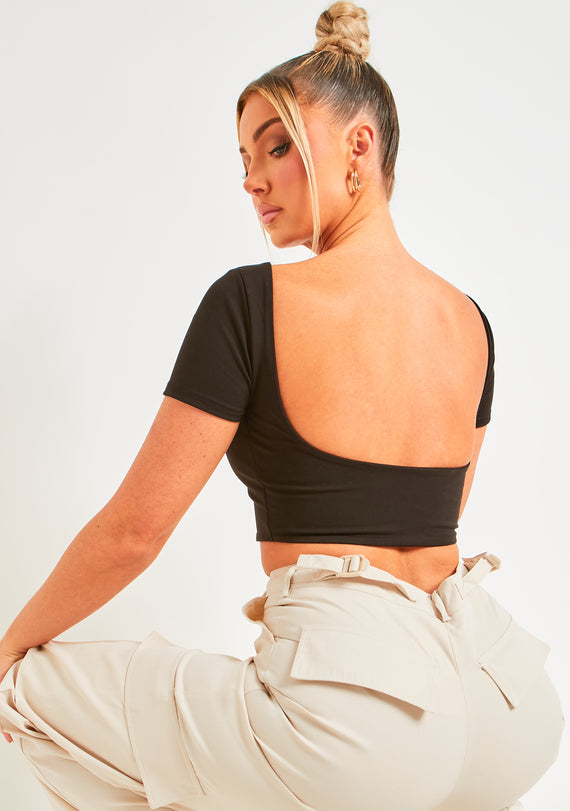 missyempire Elle Black Premium Sculpt Backless Crop Top