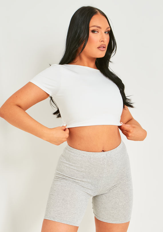 Missyempire Elle White Premium Sculpt Backless Crop Top