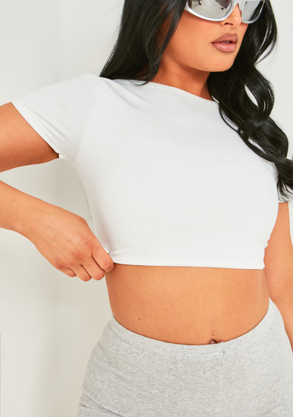 missyempire Elle White Premium Sculpt Backless Crop Top