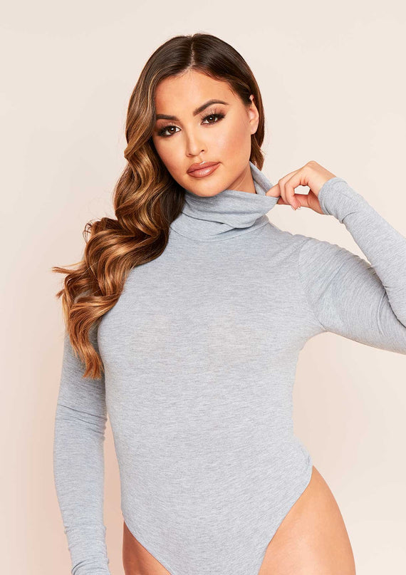 missyempire Elli Grey Basic Jersey Roll Neck Bodysuit