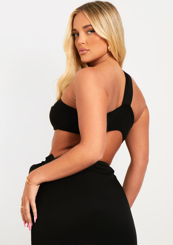Missyempire Eloise Black Asymmetric Crop Top Bralet