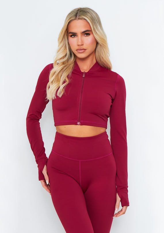 missyempire Emma Burgundy Missy Empire Zipper Gym jacket