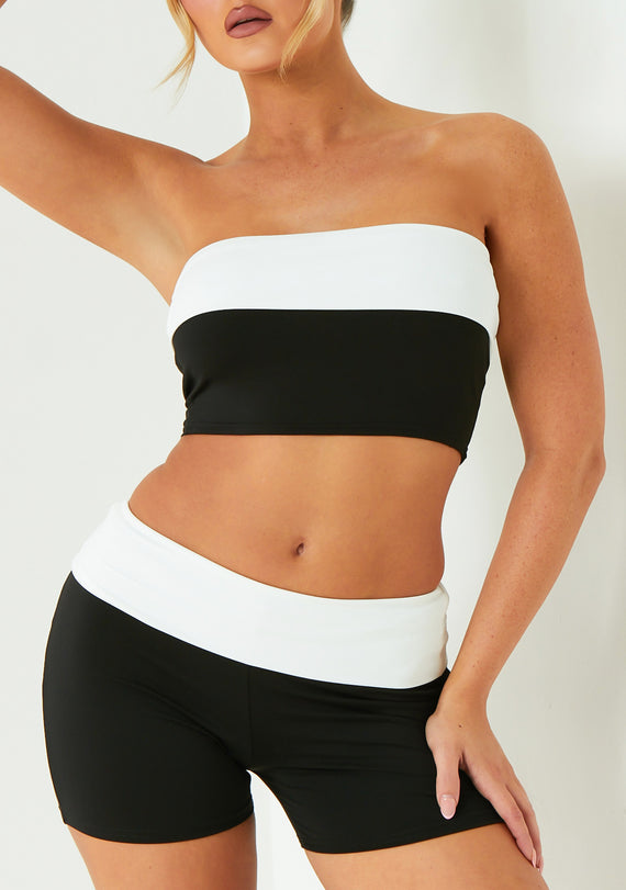 Missyempire Erin Black Contrast Fold Over Bardot Top