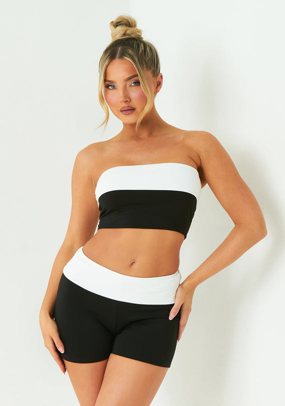 missyempire Erin Black Contrast Fold Over Bardot Top