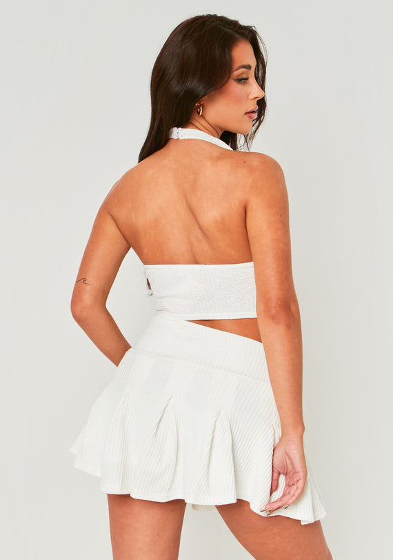 Missyempire Eryn Cream Textured Ring Asymmetric Halterneck Top