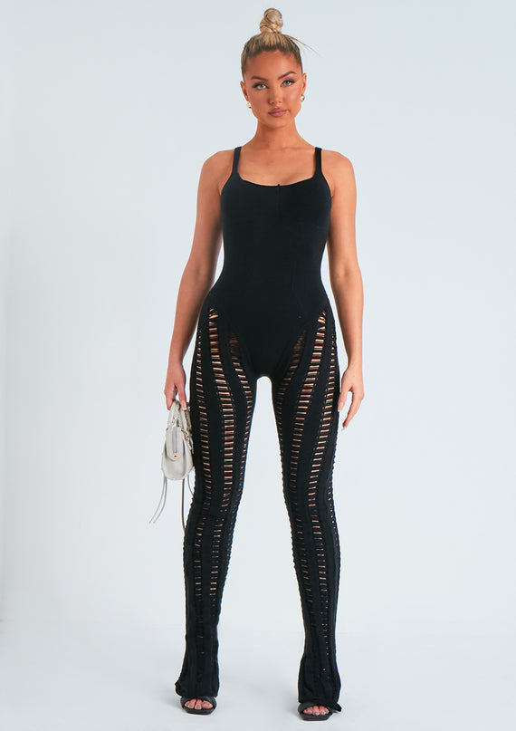 missyempire Eva Black Laddered Knitted Seam Jumpsuit