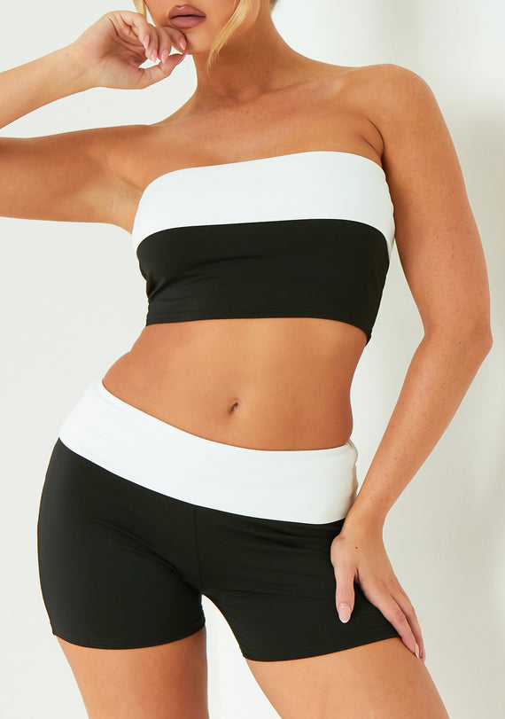 Missyempire Eve Black Contrast Fold Over Cycling Short