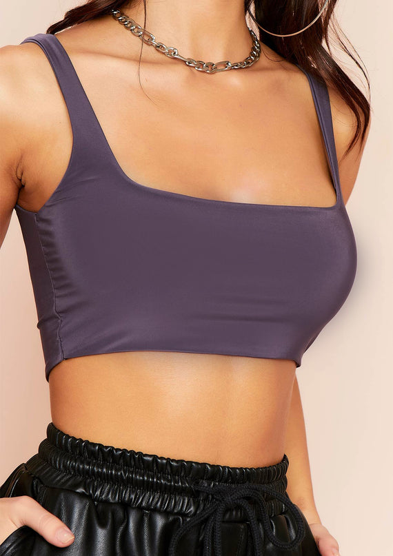 Missyempire Evelyn Charcoal Slinky Square Neck Extreme Crop Top