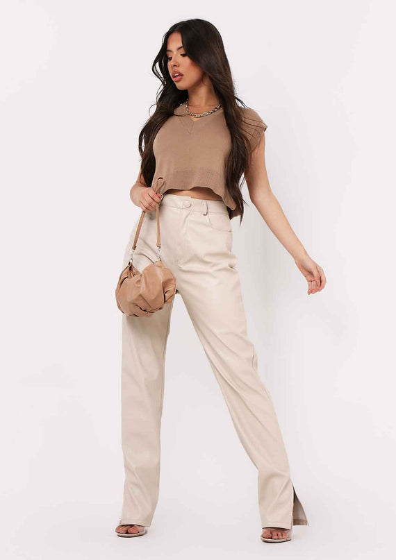 missyempire Ezra Mocha V Neck Wide Fit Cropped Knitted Vest