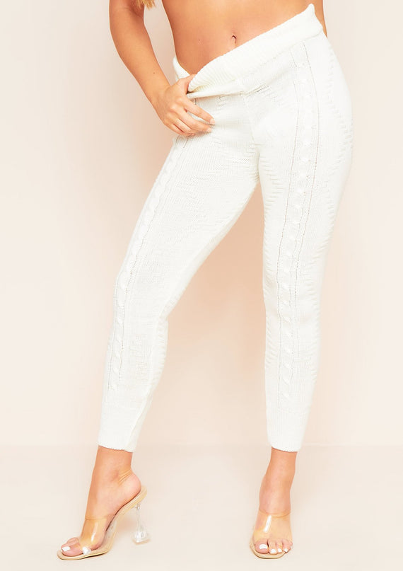 Missyempire Flynn Cream Cable Knitted Ribbed Joggers