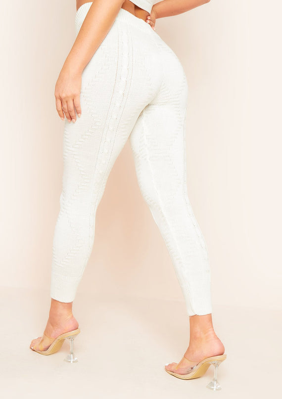 Missyempire Flynn Cream Cable Knitted Ribbed Joggers