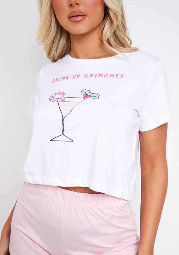 Missyempire Gabriella Pink Multi 'Drink Up' Christmas PJ Short & Tee Sleep Set