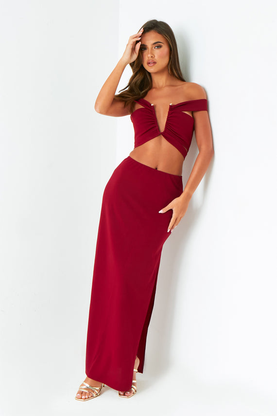 Missyempire Gigi Wine Plunge Cut Out Top With Gold Trim