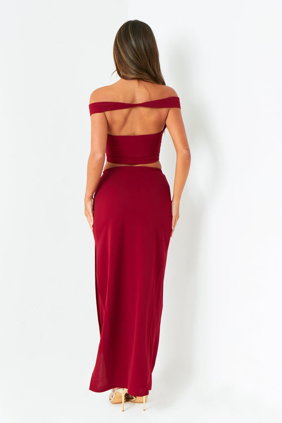 Missyempire Gigi Wine Plunge Cut Out Top With Gold Trim