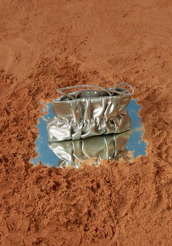 missyempire Hallie Silver Diamante PU Mini Scrunch Bag