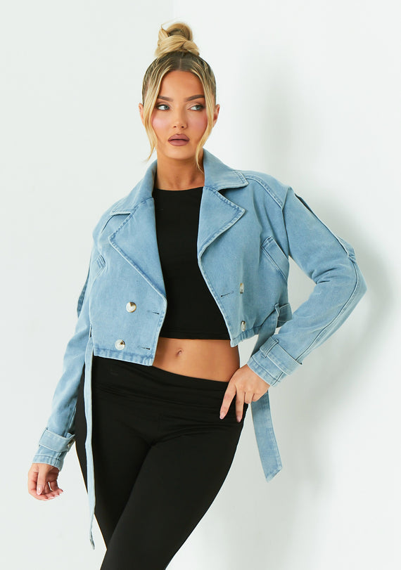 Missyempire Harlee Blue Denim Oversized Biker Jacket