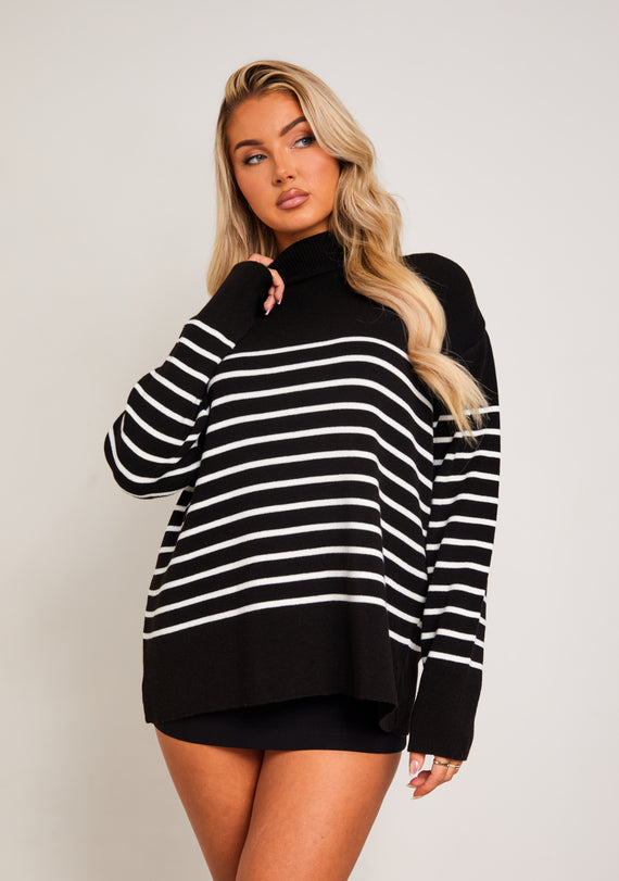 Missyempire Harriett Black & White High Neck Oversized Long Sleeve Jumper