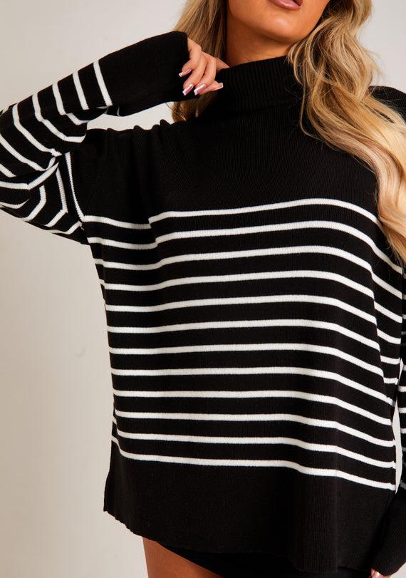 Missyempire Harriett Black & White High Neck Oversized Long Sleeve Jumper