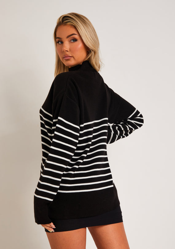 Missyempire Harriett Black & White High Neck Oversized Long Sleeve Jumper