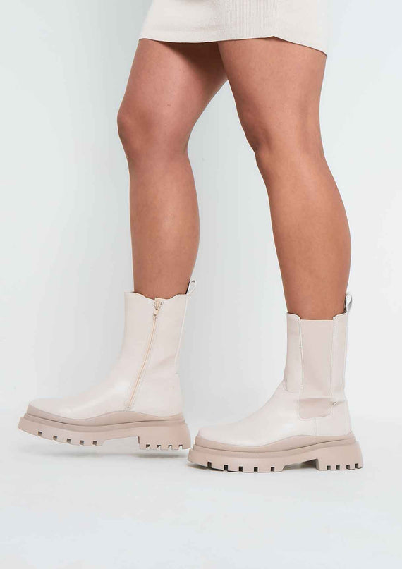 Missyempire Heidi Beige Chunky Track Sole Ankle Boots