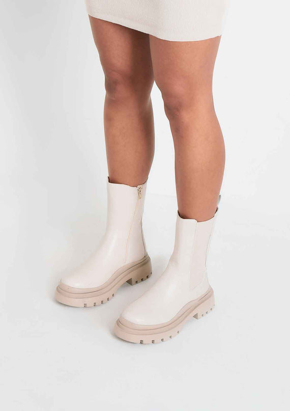 missyempire Heidi Beige Chunky Track Sole Ankle Boots