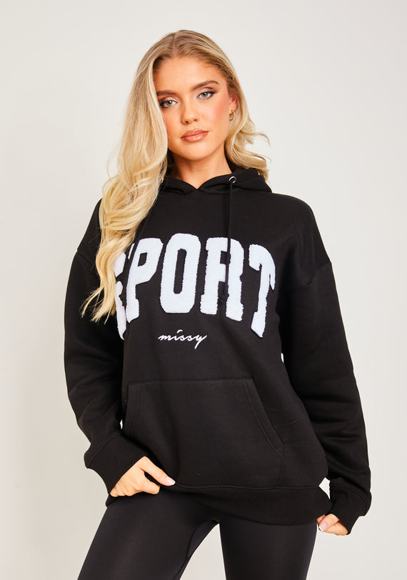 Missyempire Hollie Black Borg Oversized Sport Hoodie