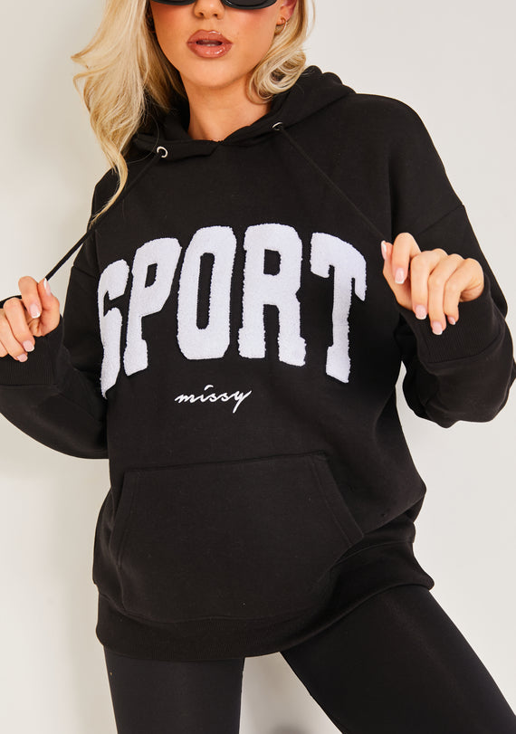 Missyempire Hollie Black Borg Oversized Sport Hoodie