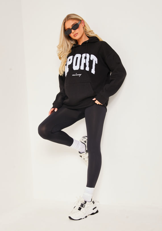 missyempire Hollie Black Borg Oversized Sport Hoodie