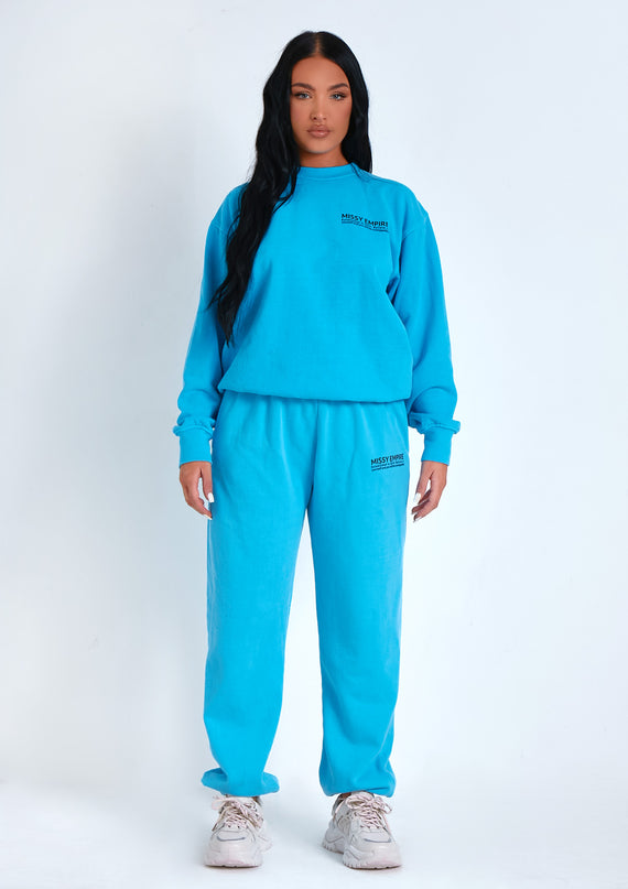 Missyempire Imogen Blue Missy Empire Text Oversized Joggers