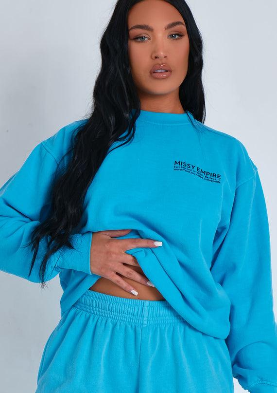 Missyempire Imogen Blue Missy Empire Text Oversized Joggers