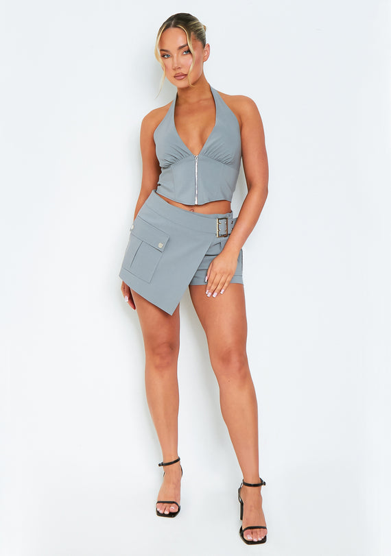 Missyempire Imogen Grey Zip Corset Utility Halter Top