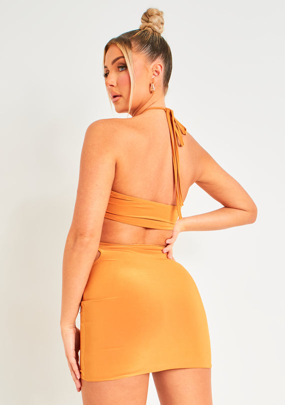 Missyempire Indie Orange O Ring Halterneck Cut Out Slinky Mini Dress