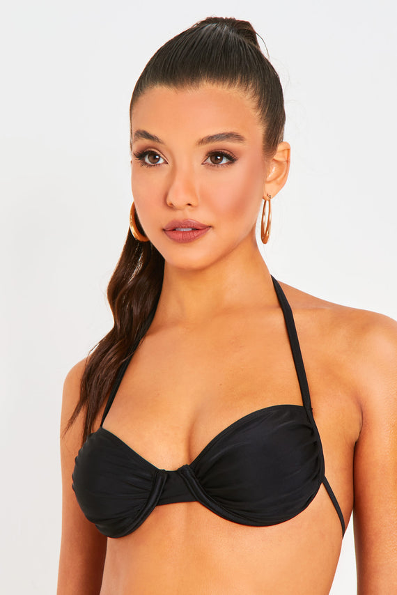 Missyempire Irla Black Halterneck Ruched Detail Underwire Bikini Top