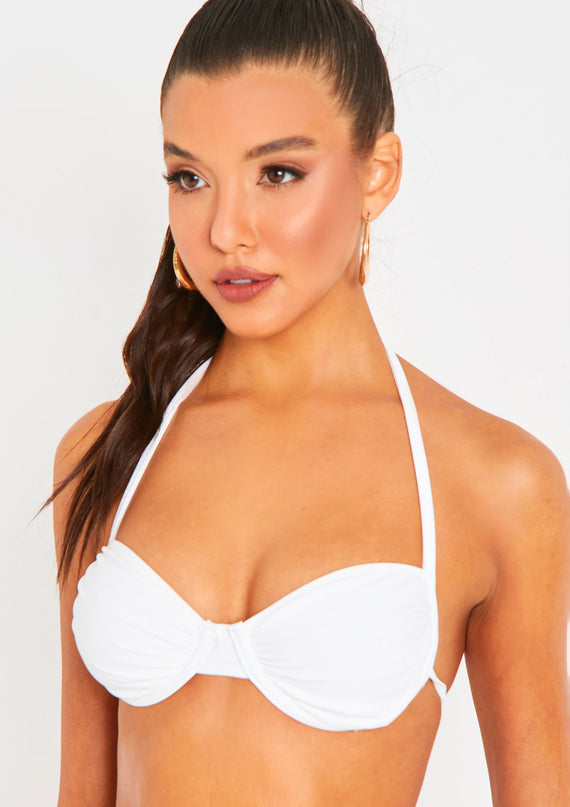 Missyempire Irla Ivory Halter Neck Ruched Detail Underwire Bikini Top