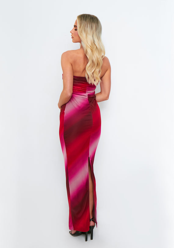 Missyempire Isabel Pink Ombre Mesh Ruched Maxi Dress