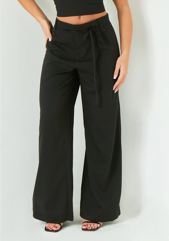 Missyempire Isabela Black Low Rise Tailored Trousers