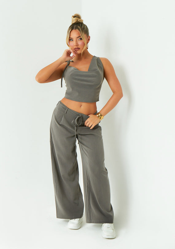 missyempire Isabela Grey Low Rise Tailored Trousers