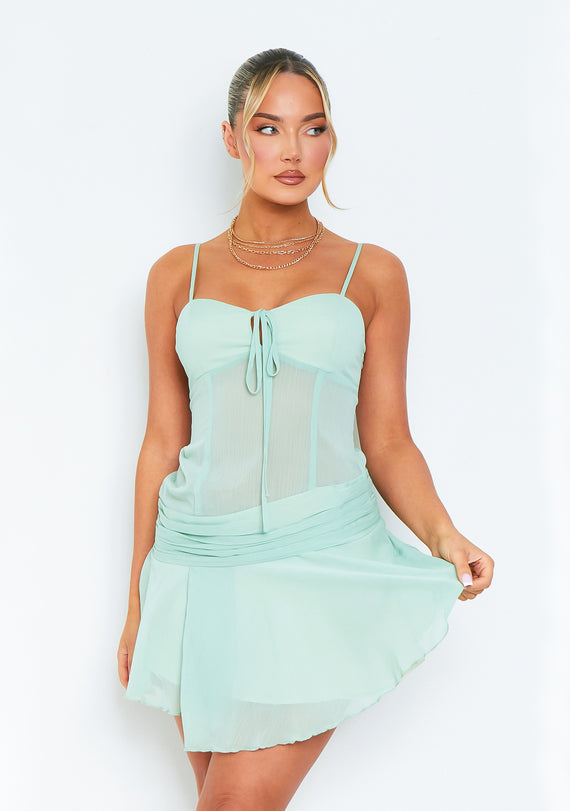 Missyempire Isobel Sage Strappy Mesh Low Neck Mini Dress