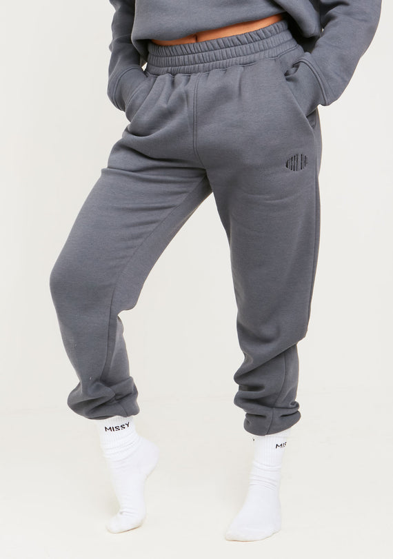Missyempire Issy Charcoal Missy Girl Embroidered 90's Cuffed Jogger