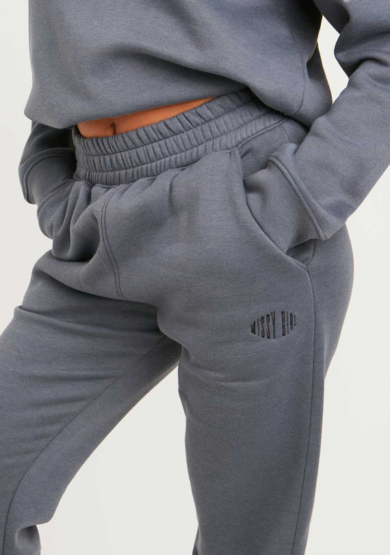 Missyempire Issy Charcoal Missy Girl Embroidered 90's Cuffed Jogger