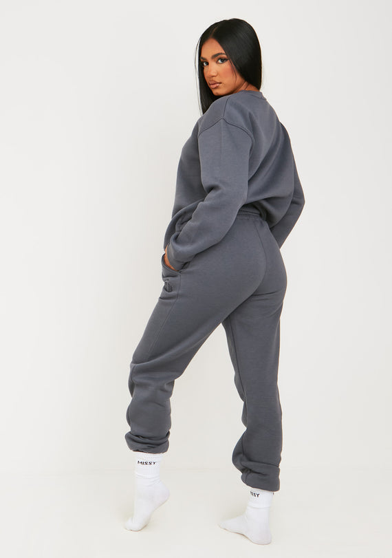 Missyempire Issy Charcoal Missy Girl Embroidered 90's Cuffed Jogger