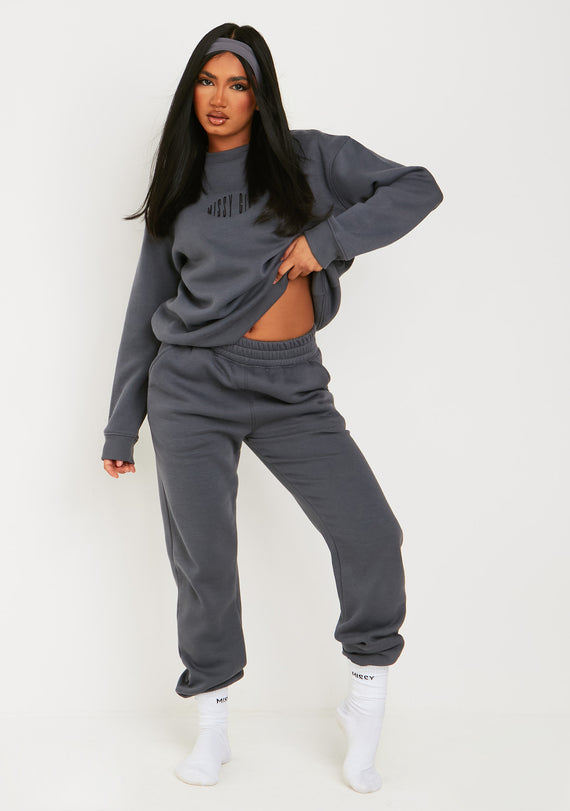 missyempire Issy Charcoal Missy Girl Embroidered 90's Cuffed Jogger