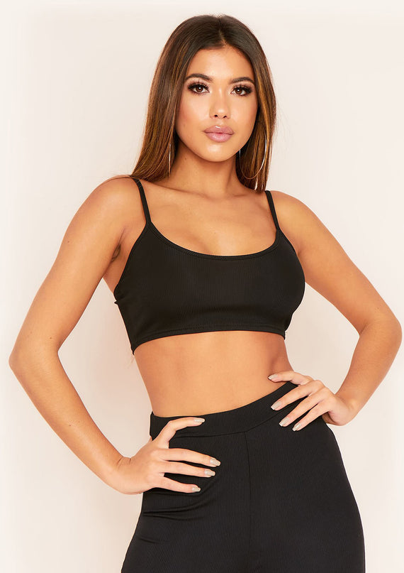 missyempire Jalen Black Basic Ribbed Strappy Bralet