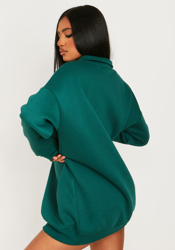 Missyempire Jamilla Dark Green Ski Paradise Embroidered Half Zip Sweater Dress